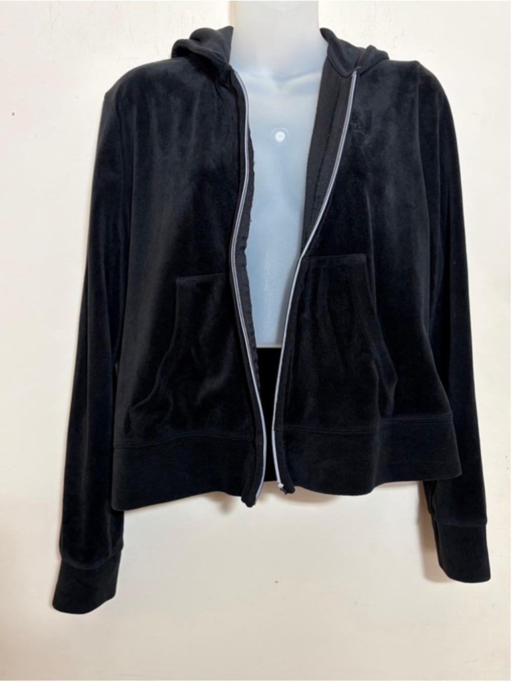 Juicy by Juicy Couture Black Velour Zip Up Hoodie Comfy Cozy Y2K Style Size XL